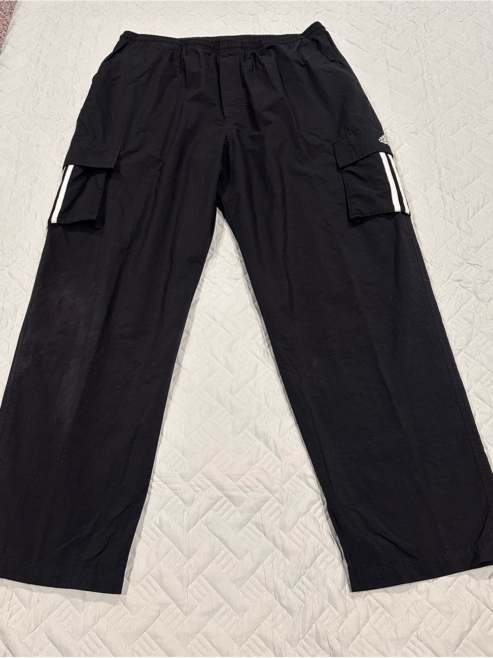 adidas Black Cargo Track Pants with White Stripe